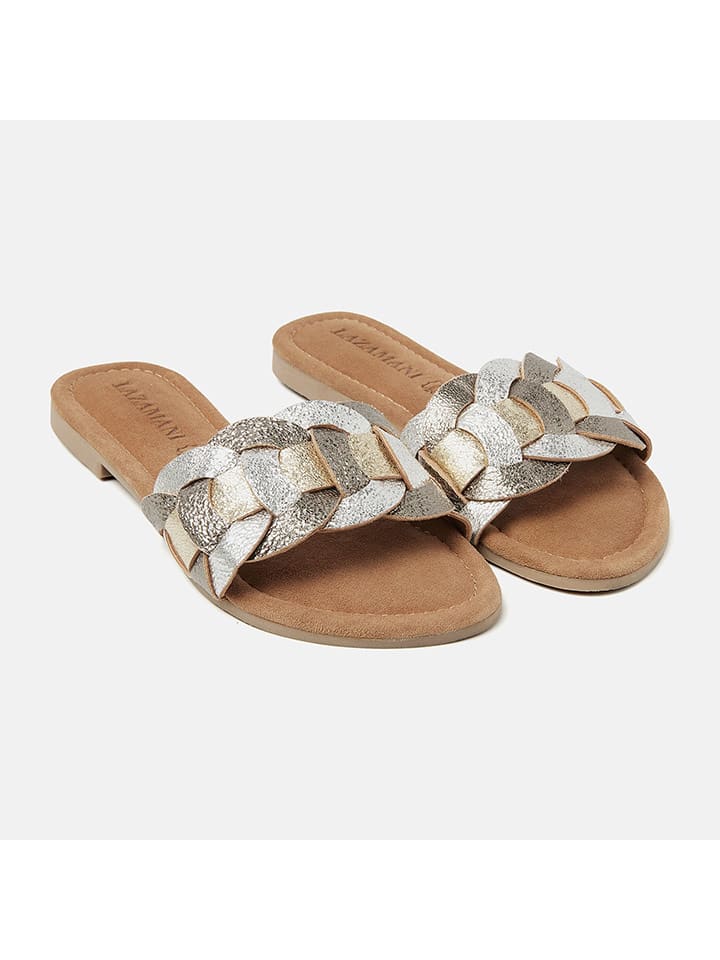 Lazamani Leder-Pantoletten in Silber günstig kaufen