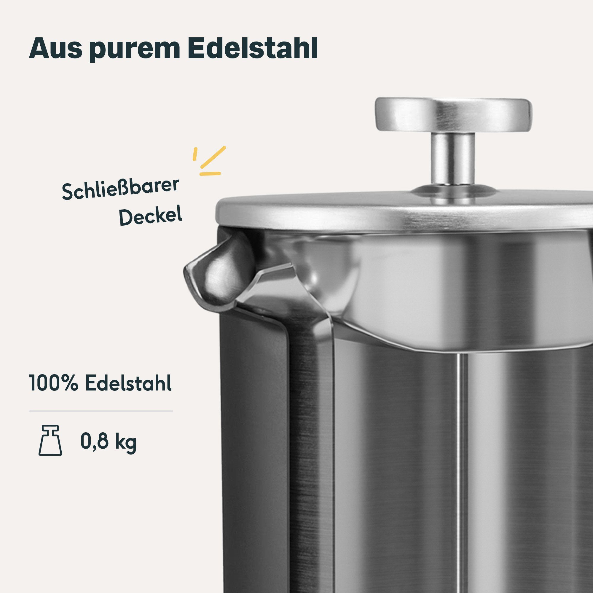 SILBERTHAL French Press Kanne Kaffeepresse Schwarz, 1l Kaffeekanne, Doppelfilter, hält 1h warm, 100 % Edelstahl, kein Strom verbrauch