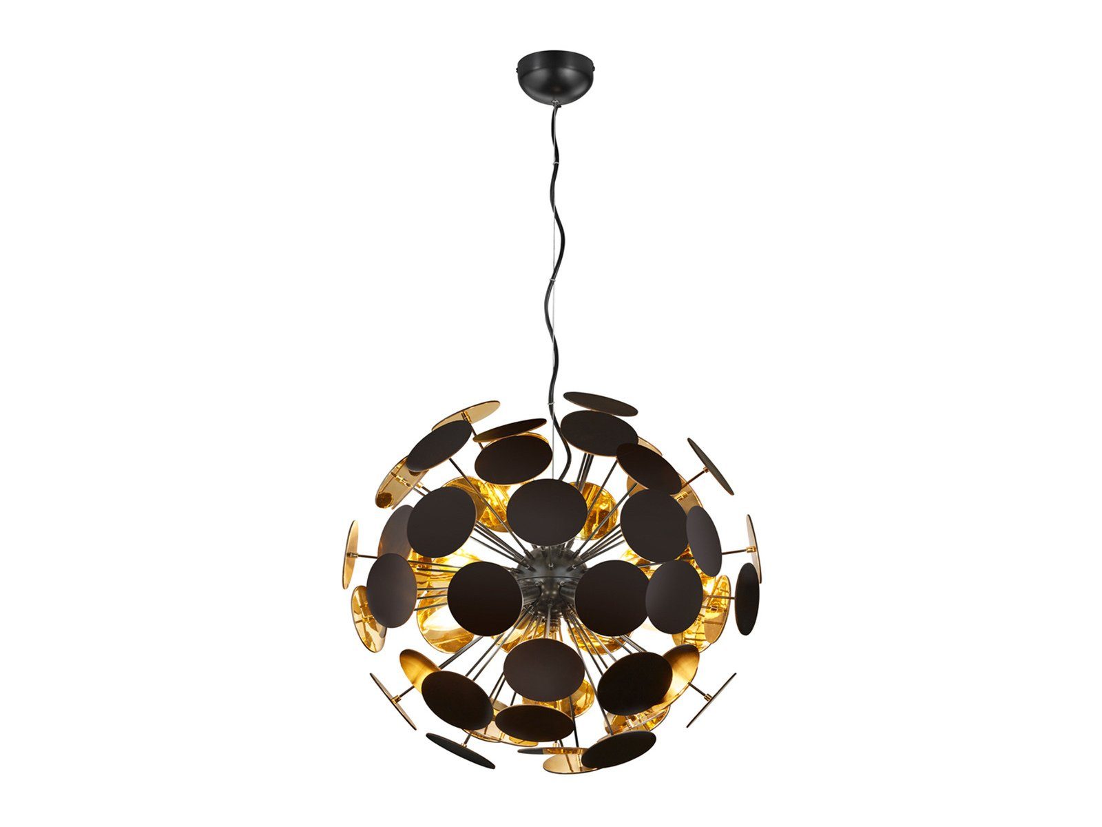 meineWunschleuchte LED Pendelleuchte, Mitgelieferte Leuchtmittel extern über Hausinstallation dimmbar, LED wechselbar, Warmweiß, große Design-er Kugel-lampe hängend über Esstisch, Schwarz Gold Ø 54cm