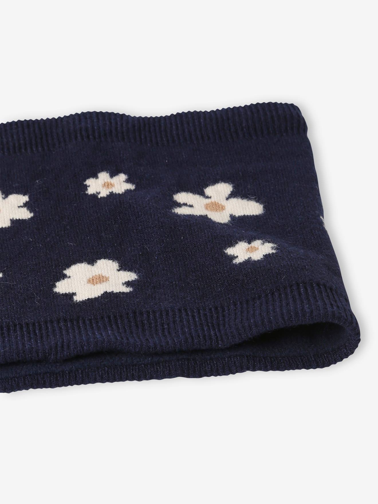 Vertbaudet Mädchen Rundschal mit Jacquard-Blumen - marine