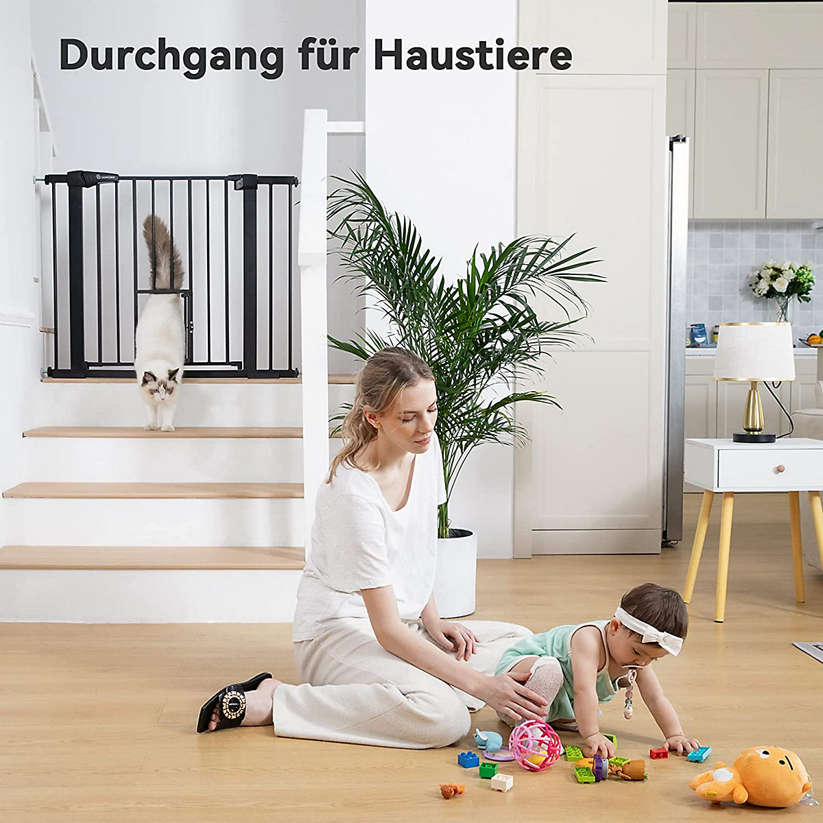 Schutzgitter Treppenschutzgitter ohne Bohren Mit Katzenklappe, Türschutzgitter Türgitter 75-103cm