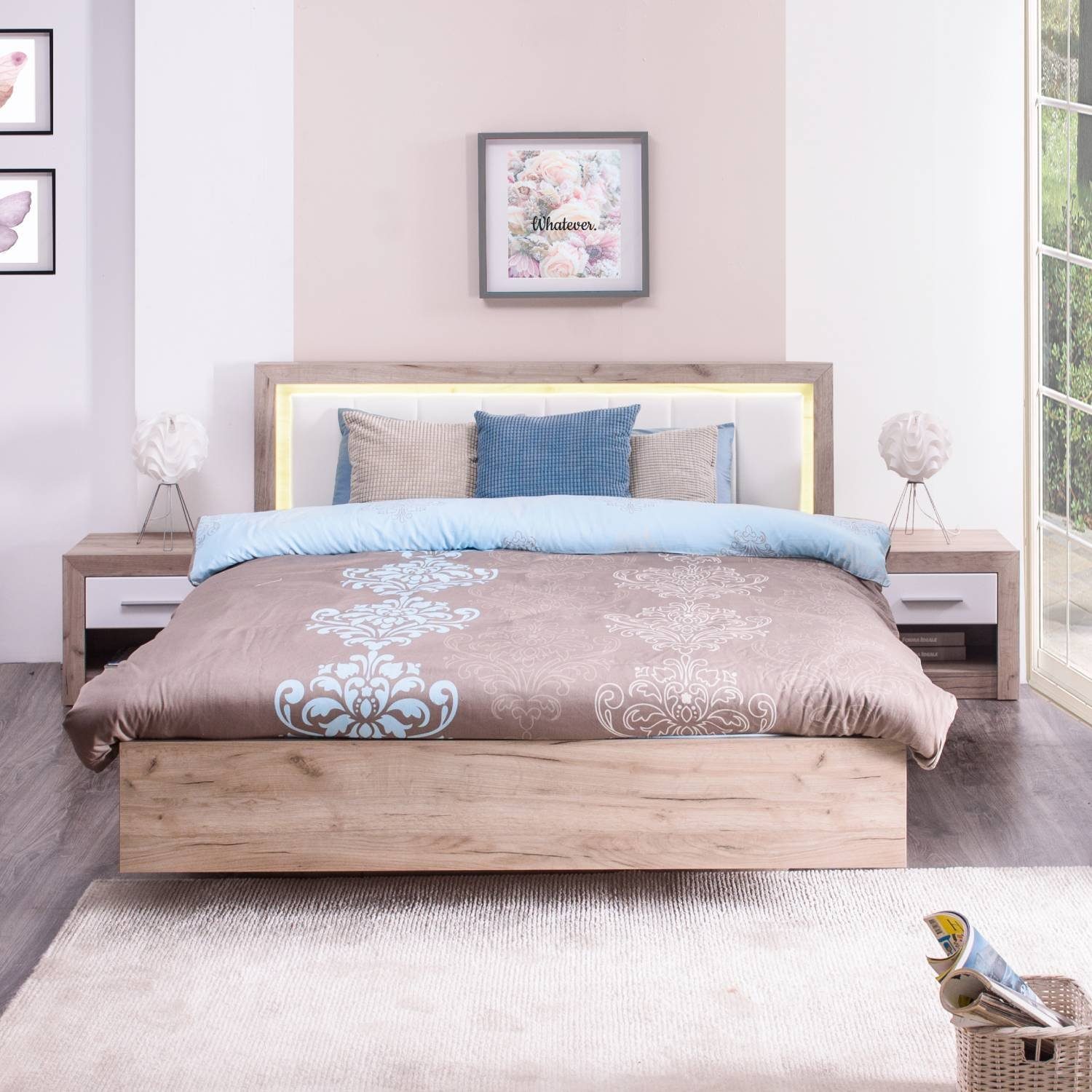 Homestyle4u Holzbett Doppelbett 160x200 cm Lattenrost Kunstleder Weiß