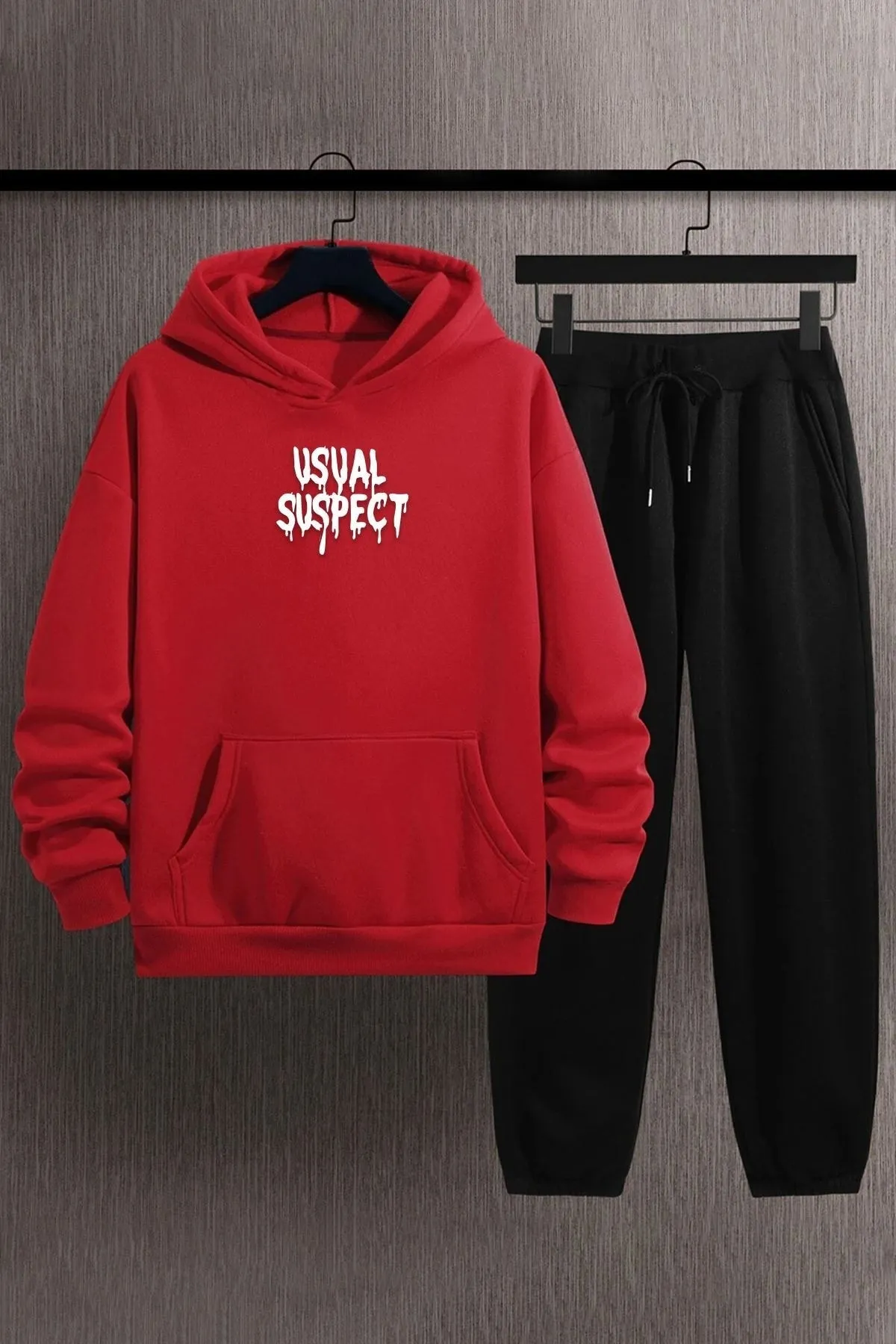 uyguntarz  Bedrucktes Unisex-Trainingsanzugset „Usual Suspect“.