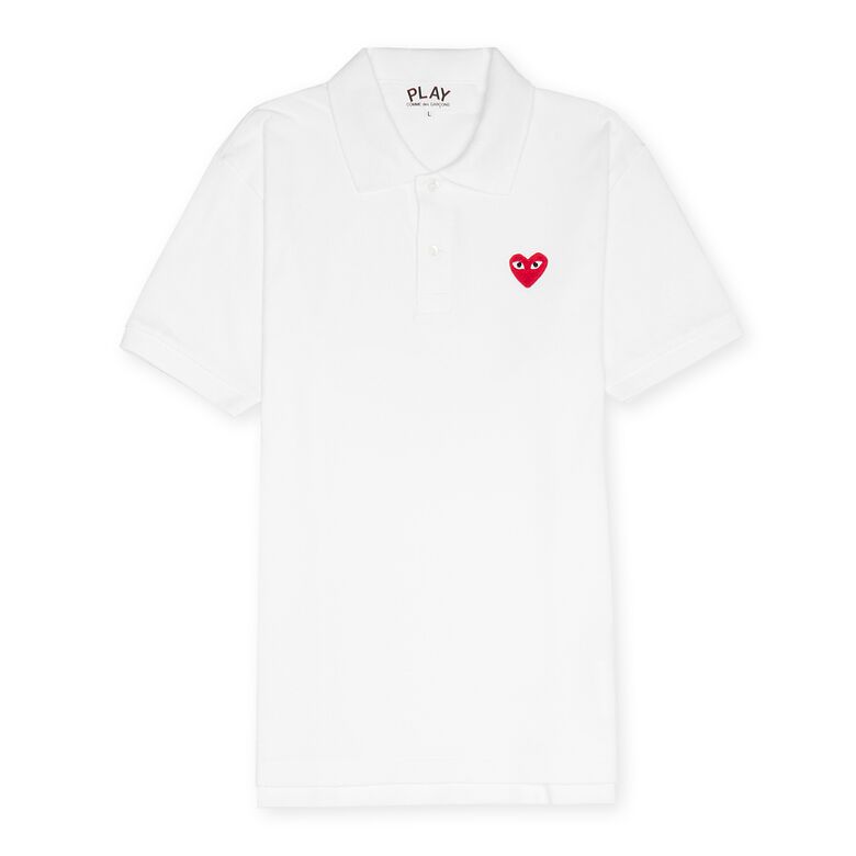 Comme des Garcons Play Play Polo Shirt Red Heart white