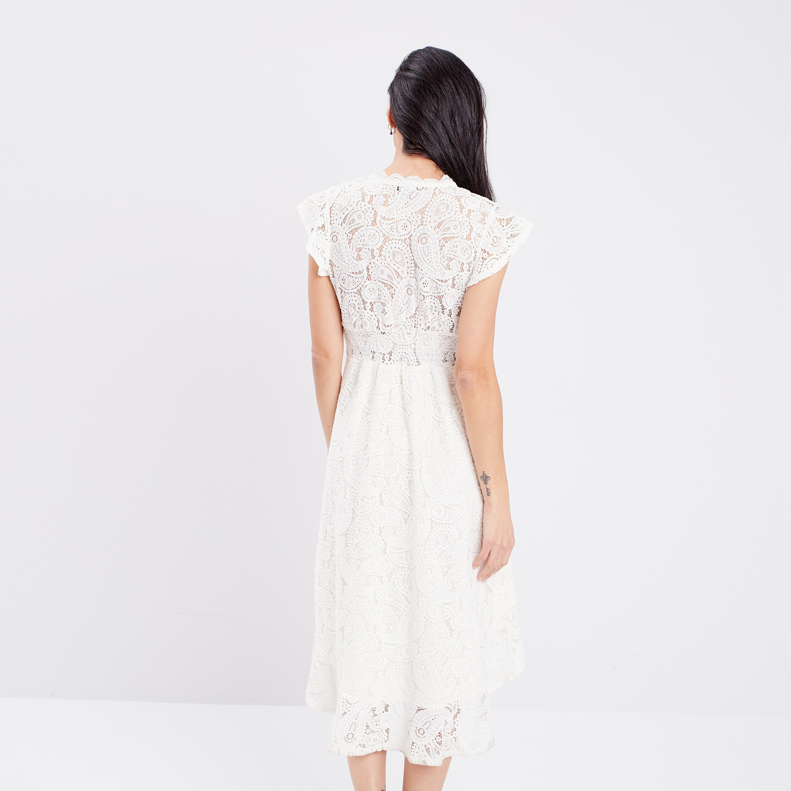 Robe patineuse avec dentelle blanc femme | La Halle