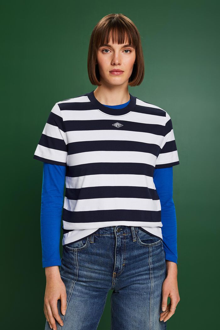 Gestreiftes T-Shirt mit Logostickerei