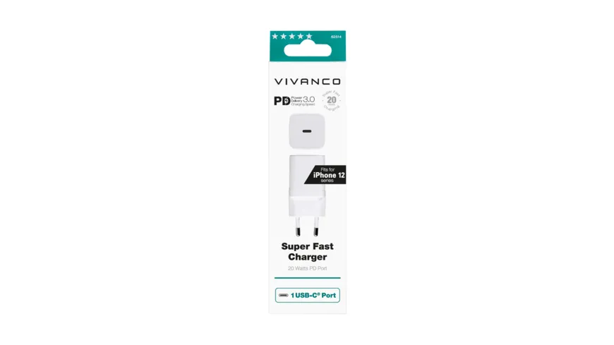 Vivanco PD 3.0 für Apple iPhone, Super Fast Charger, USB Type-C™ Schnellladegerät, 20W