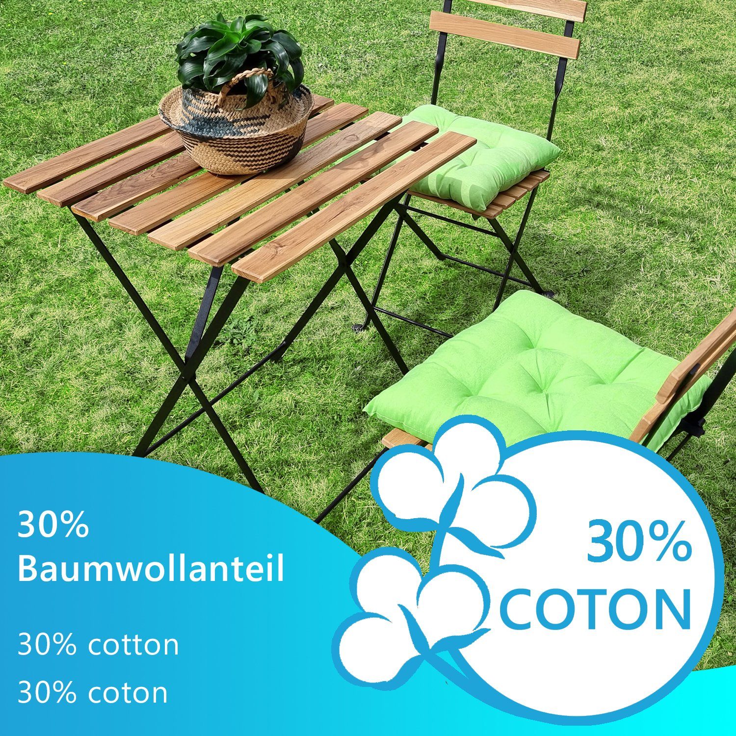 NYVI Stuhlkissen Sitzkissen Genua 4er Set - Dekokissen Sitzauflage für Indoor & Outdoor, Komfortabel & Robust, Gartenstuhlauflagen für 40x40 cm große Stühle