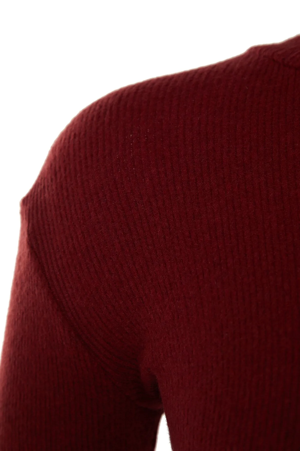 Trendyol Collection  Weinrotes, tailliertes Mini-Stehkragen-Bleistiftkleid aus geripptem, flexiblem Strick TWOAW21EL2244