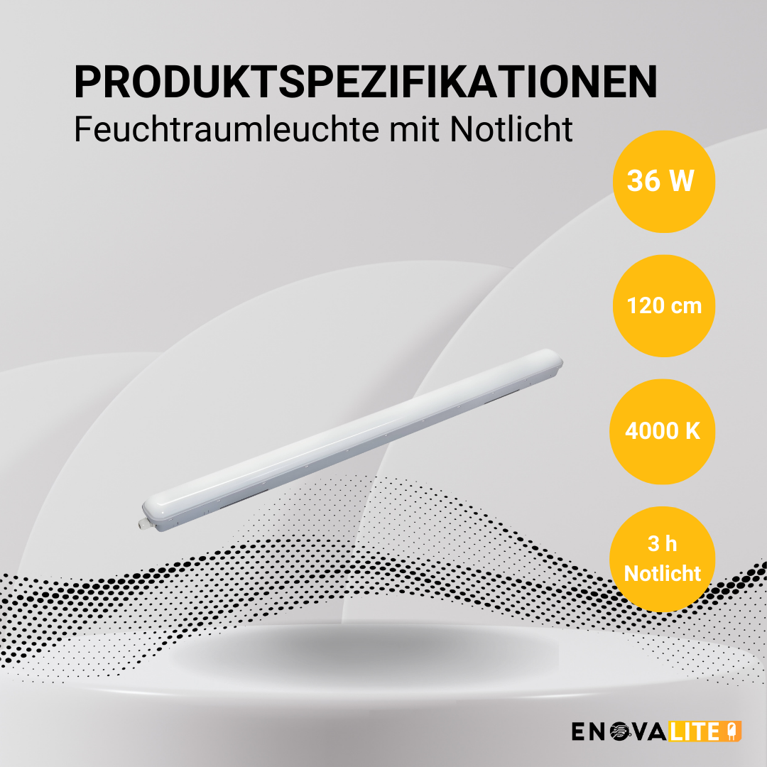 ENOVALITE LED Feuchtraumleuchte PRO, Notlicht, 120 cm