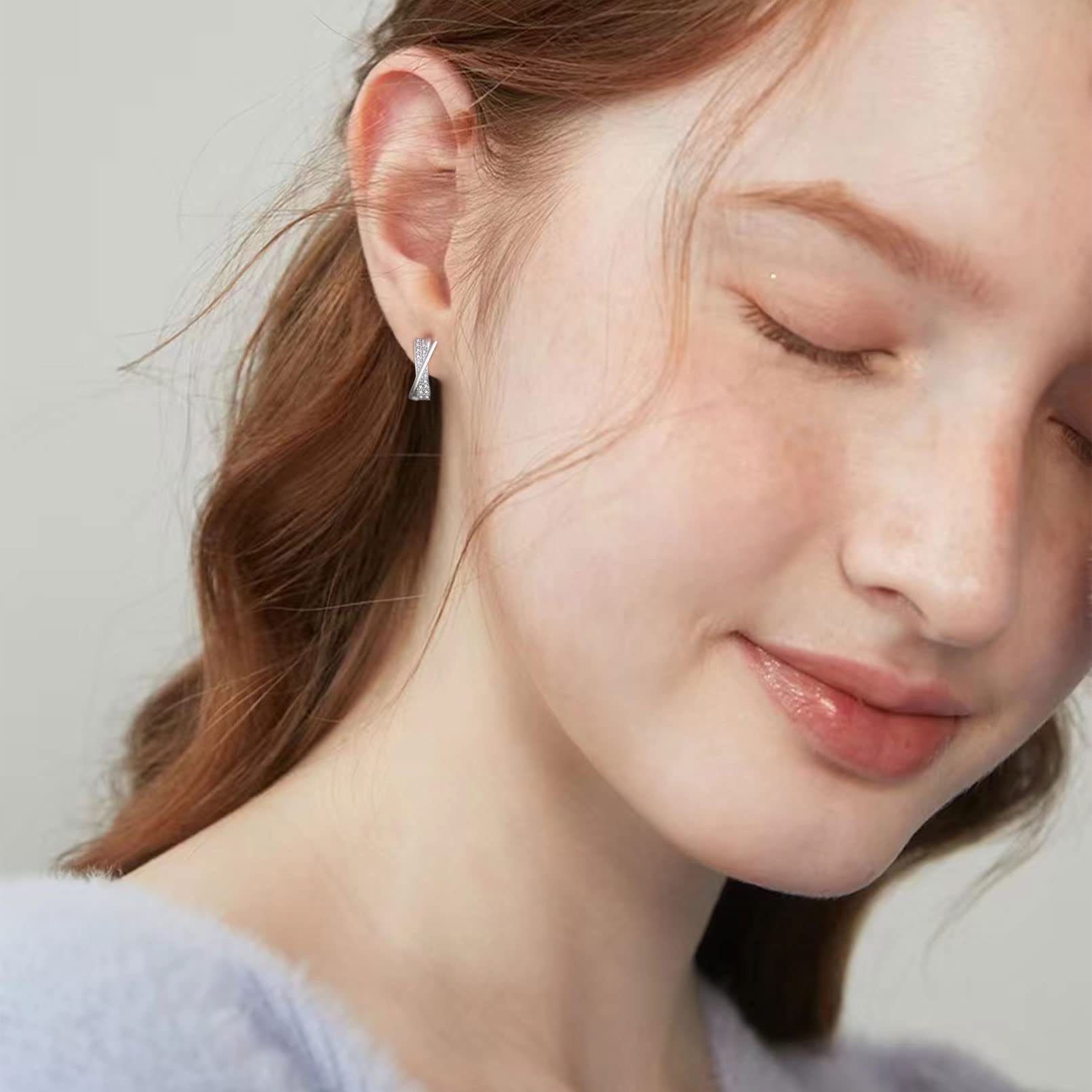 POCHUMIDUU Paar Ohrhänger Klein Ohrringe Creolen Silber Schlafen Knorpel Ohrringe 10mm (2-tlg., Frauen Silber und Zirkonia Ohrringe), 925er Sterlingsilber-Ohrringe