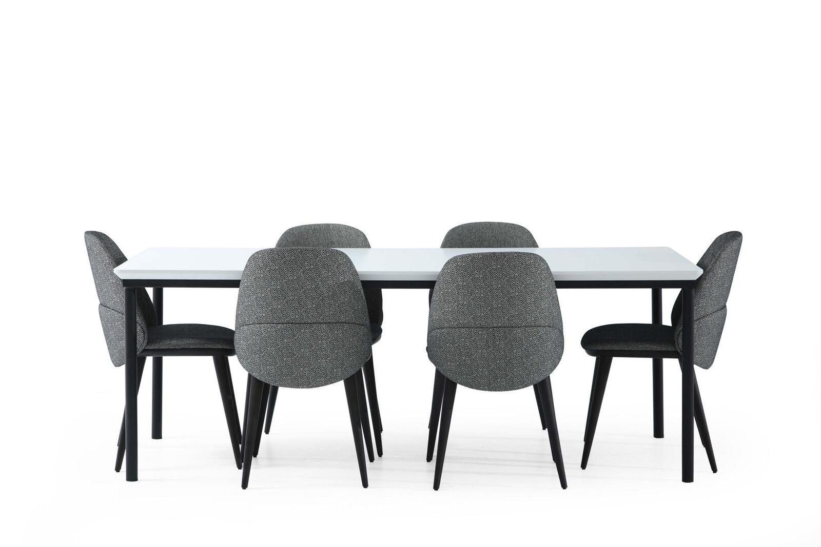 JVmoebel Esszimmer-Set Esszimmer Gruppe Esstisch Stühle Sideboard Tisch Holz Set 8tlg Weiß, (8-St., Esstisch + 6x Stühle + Sideboard), Made in Europa