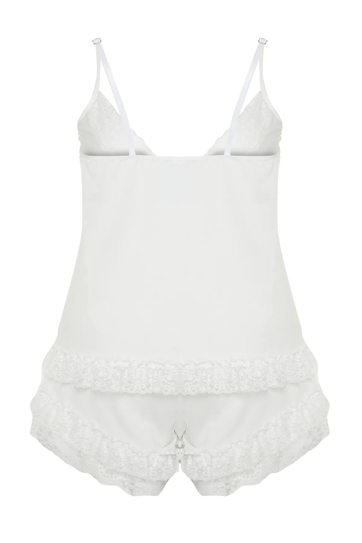 Trendyol Curve  Weißes gestricktes Brautpyjama-Set mit Schnürdetail auf der Vorderseite TBSSS24DG00006