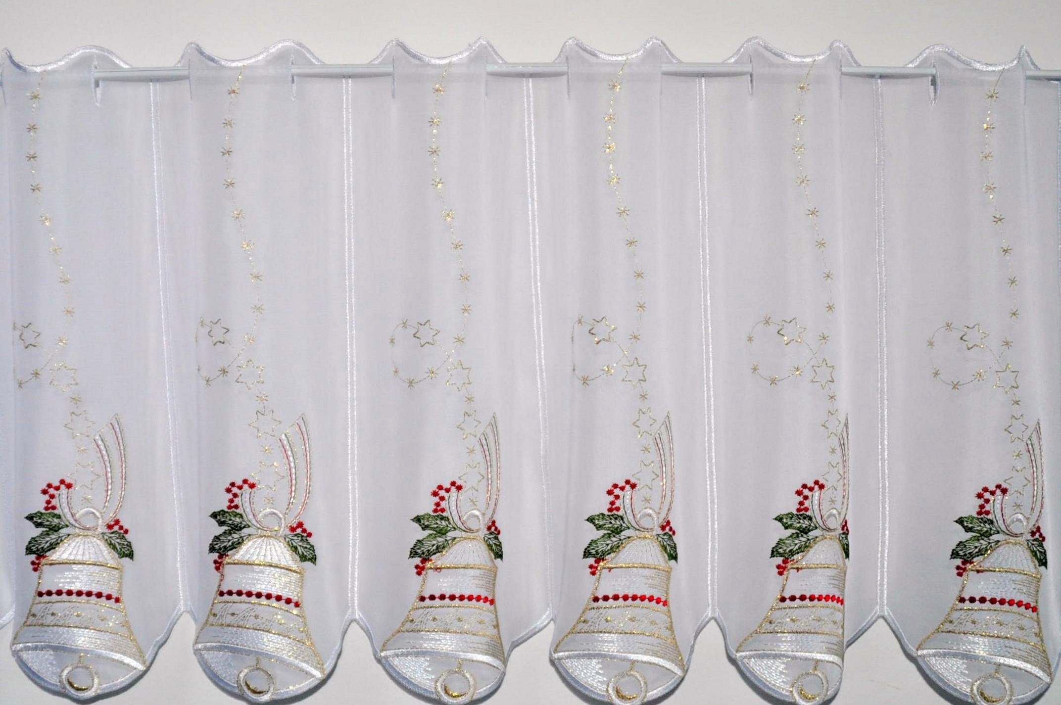 Scheibengardine Glockenzauber, Stickereien Plauen, Stangendurchzug (1 St), transparent, Voile, mit echter Plauener Spitze Stickerei