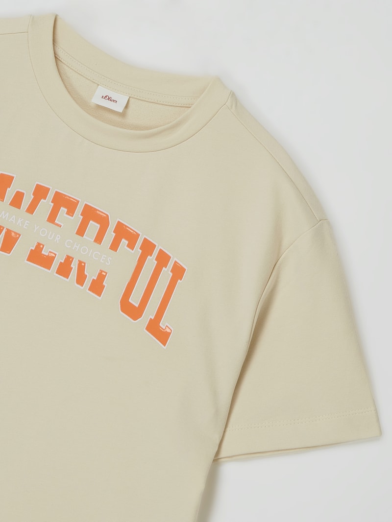 Boxy Fit T-Shirt mit Print in ecru
