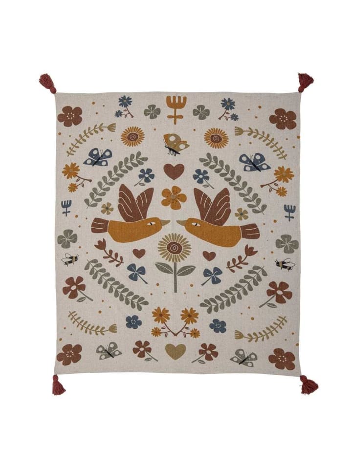 Bloomingville Decke BRYN Natur Blumen und Schmetterlinge 160x130 cm günstig kaufen onesize