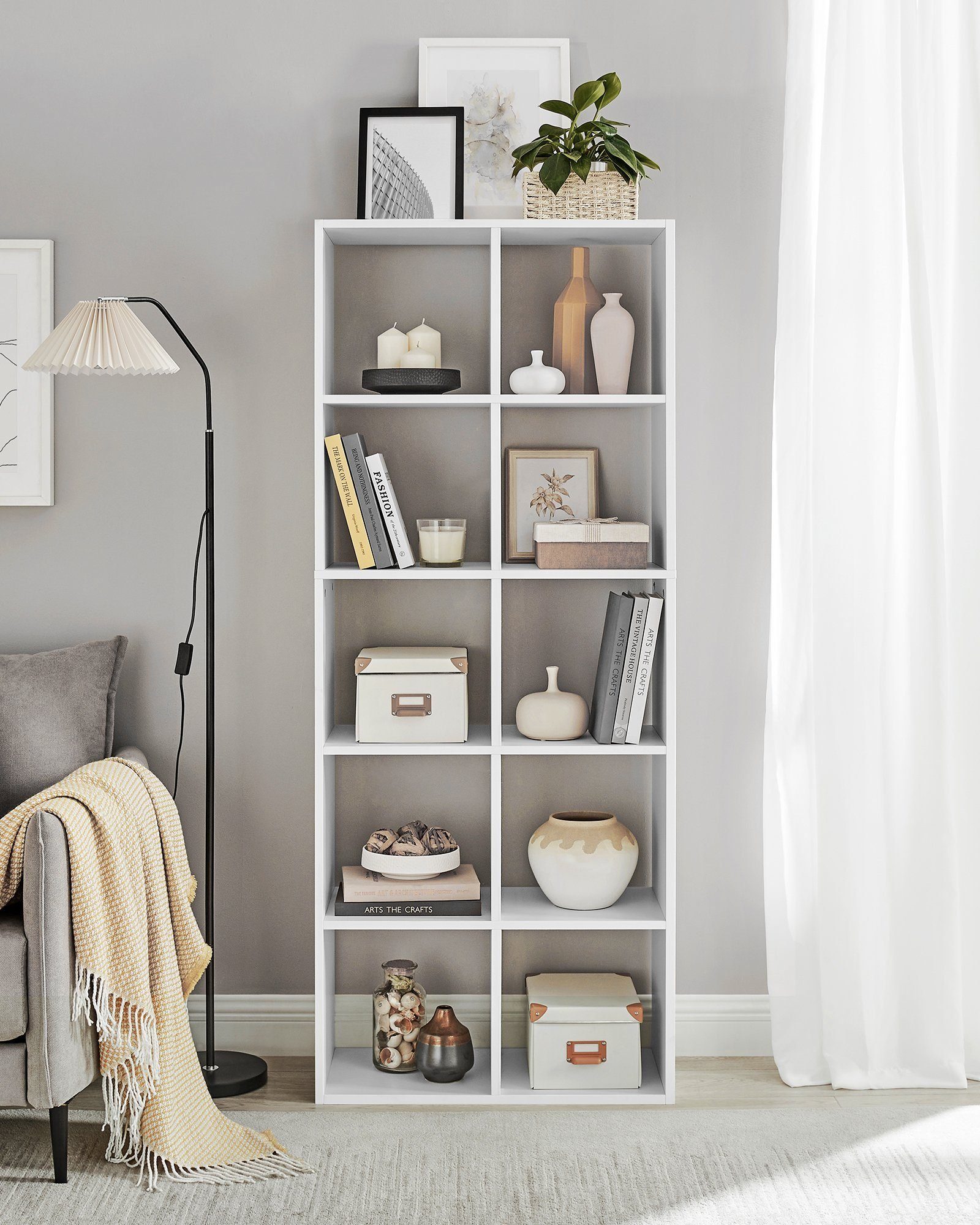 VASAGLE Bücherregal Standregal, mit 10 Fächern, skandinavischer Stil