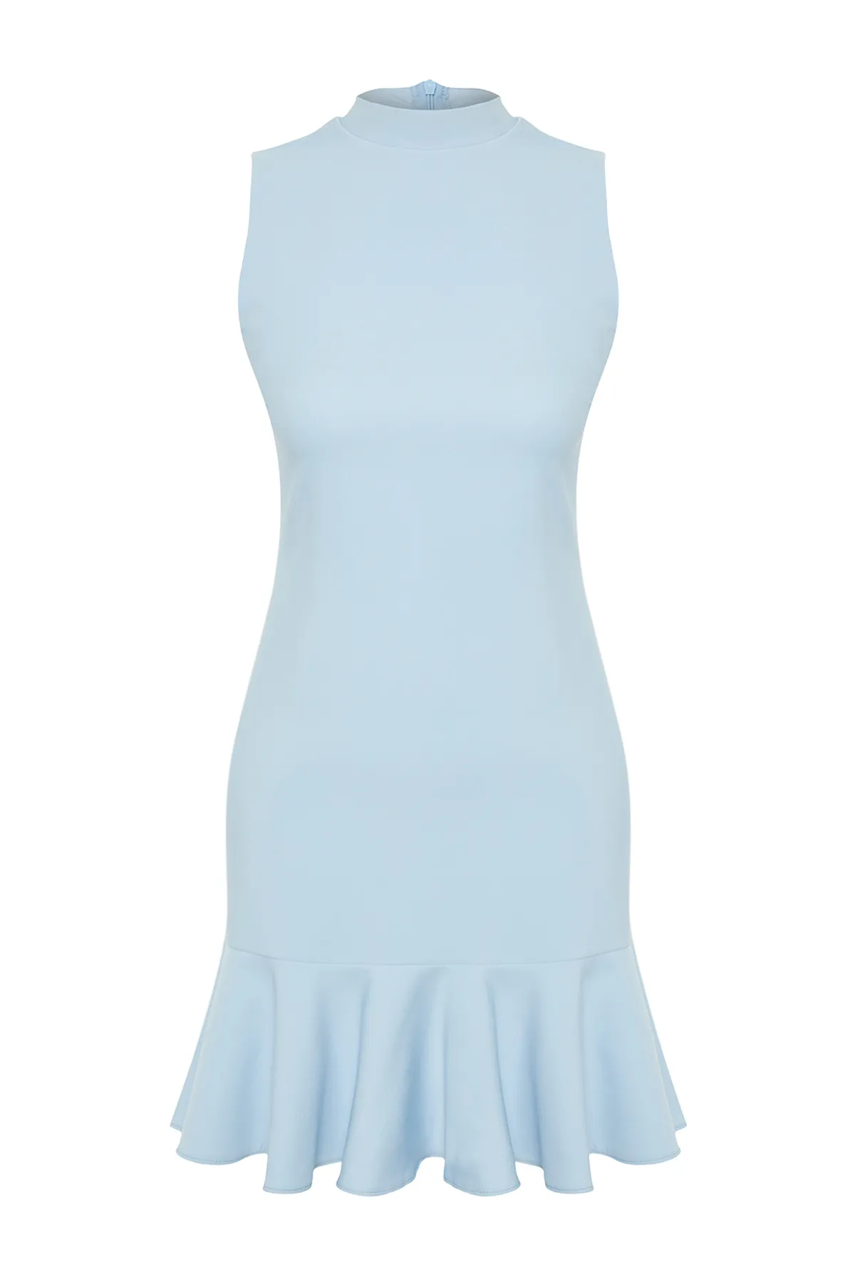 Trendyol Collection  Blaues Volant-Minikleid aus Webstoff TWOSS24EL00602