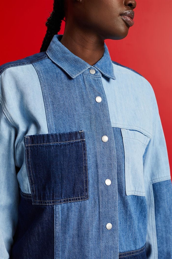 Jeanshemd im Patchwork-Style, Baumwollmix
