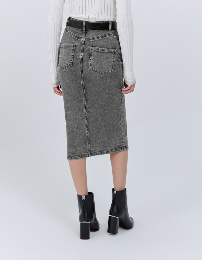 Jupe crayon en jean gris Femme