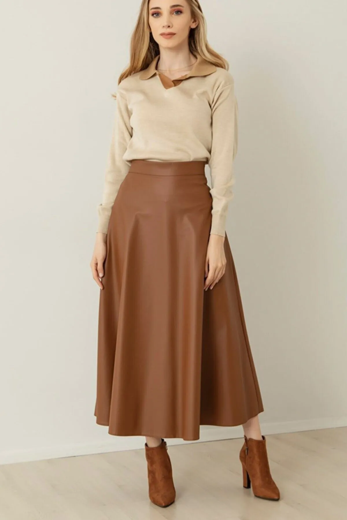 VOLT CLOTHİNG  Damen-Lederrock Mevlana Tan