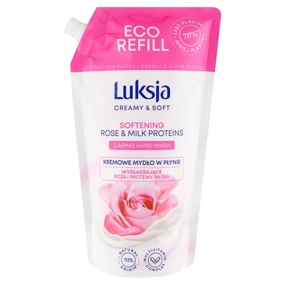 Luksja kreminis ir švelnus skystas muilas su rožių ir pieno baltymų aromatu, 900 ml