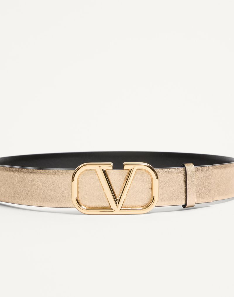 VLogo Signature Vendbart Bælte i Metallisk Kalveskind og Skinnende Kalveskind 30 mm