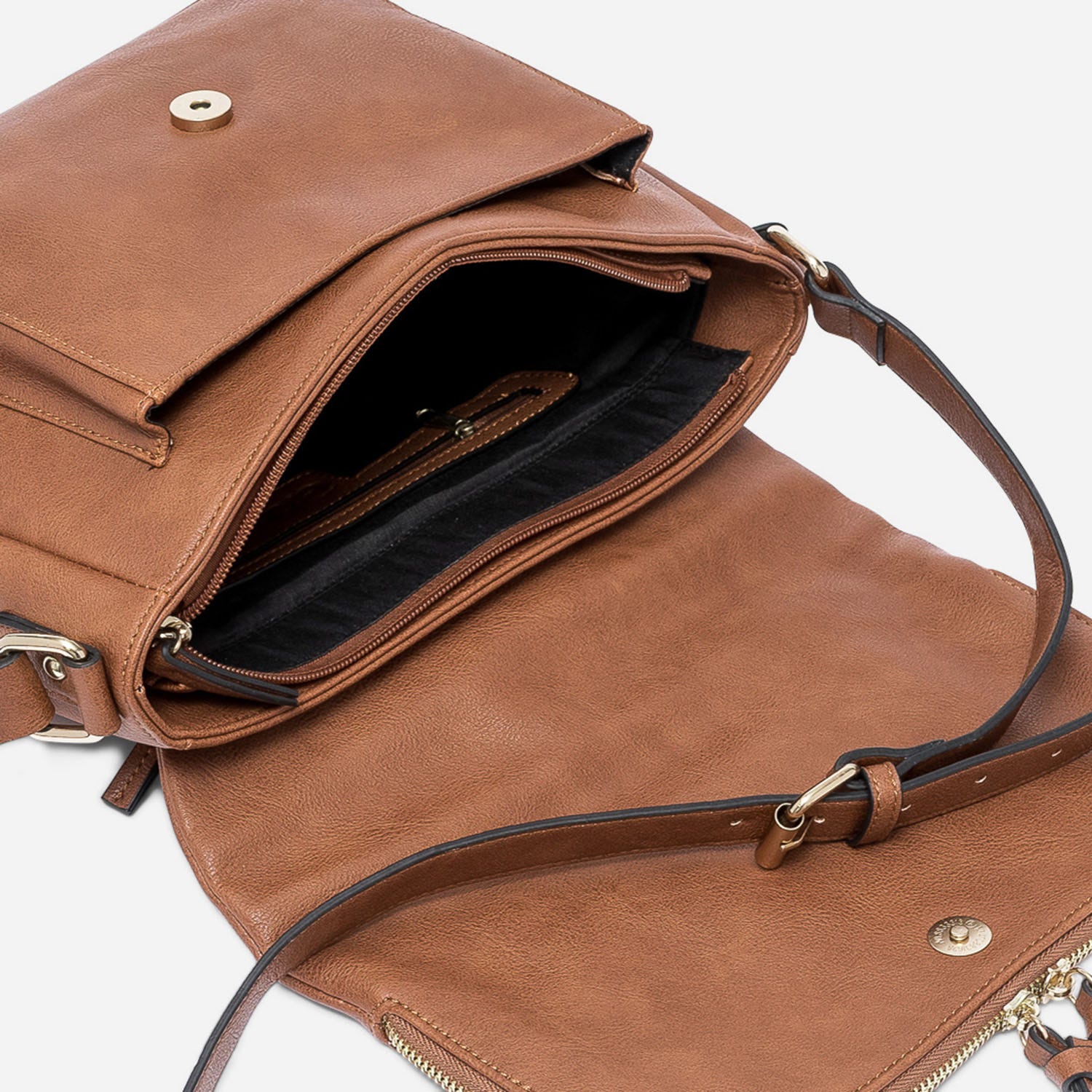 Sac besace camel avec rabat zippé