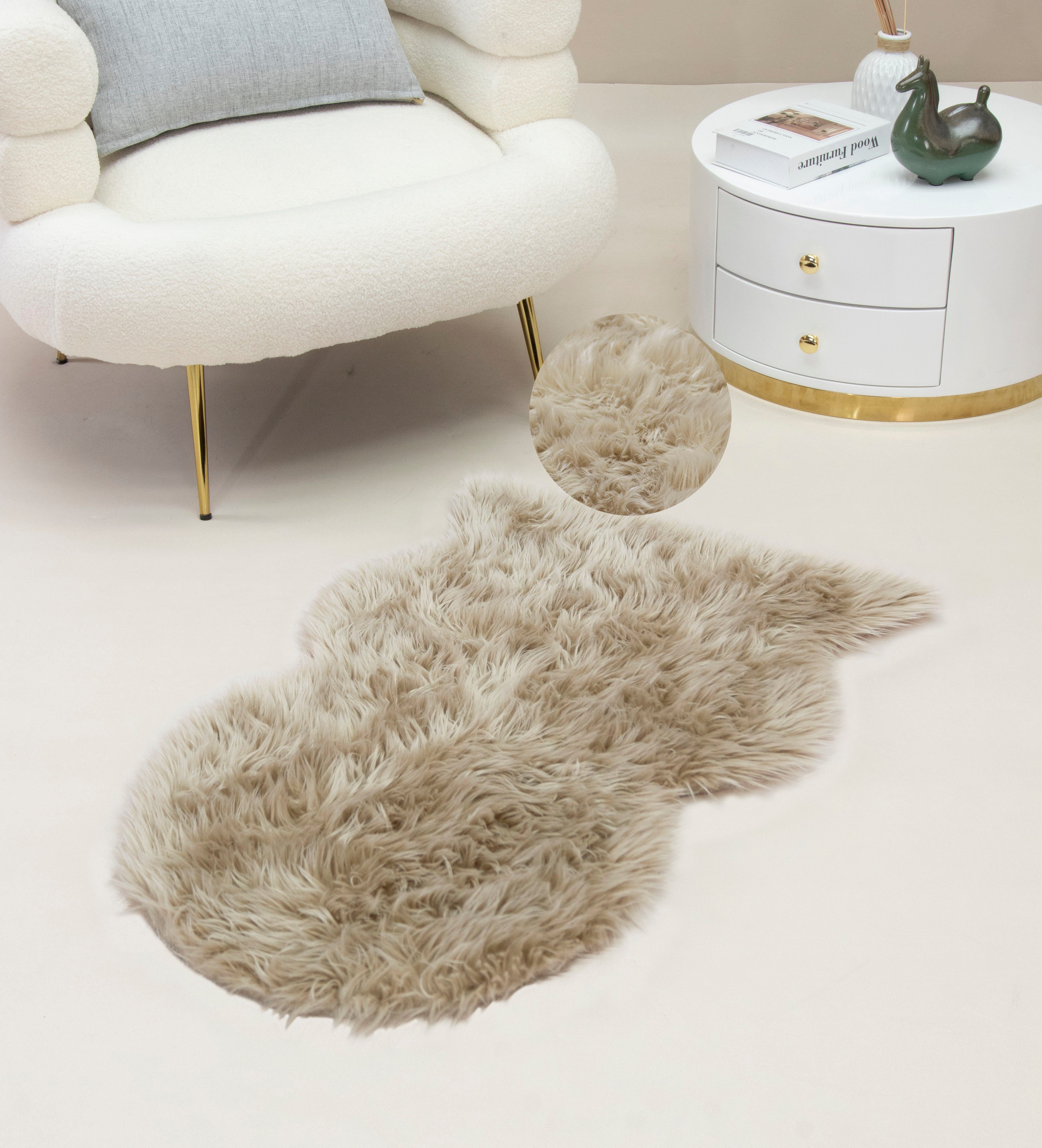 Fellteppich Dena Teppiche, Home affaire, fellförmig, Höhe: 60 mm, Kunstfell, weich, Uni-Farben, Wohnzimmer, Schlafzimmer, Esszimmer