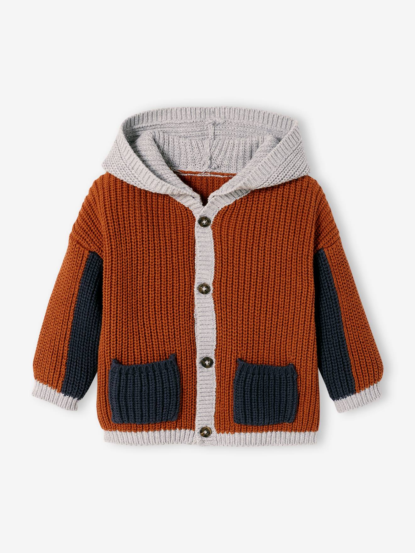 Gilet en tricot bébé avec capuche rouille