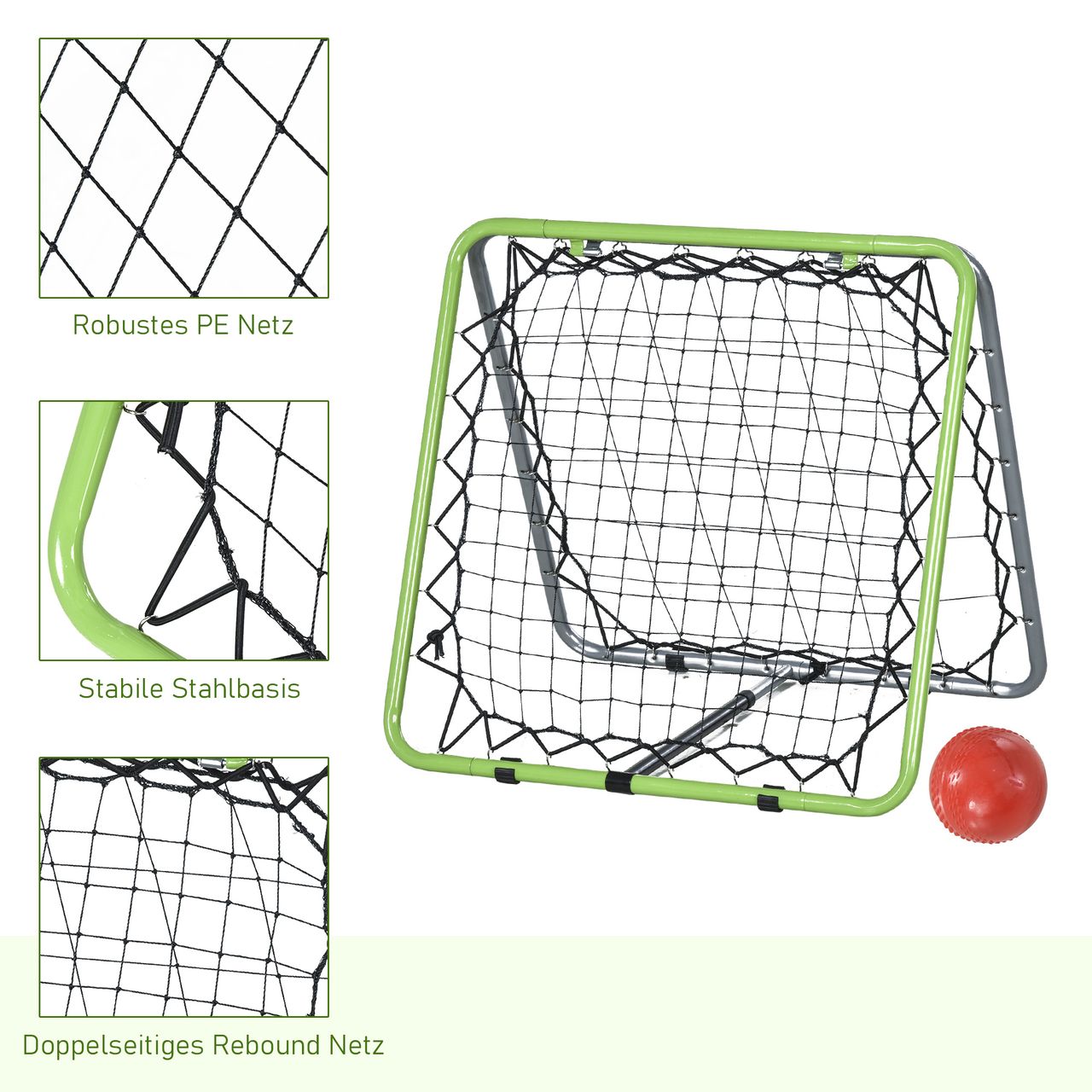 HOMCOM Baseball Rebounder Kickback Tor Rückprallwand Netz Grün 75 x 75 x 64 cm