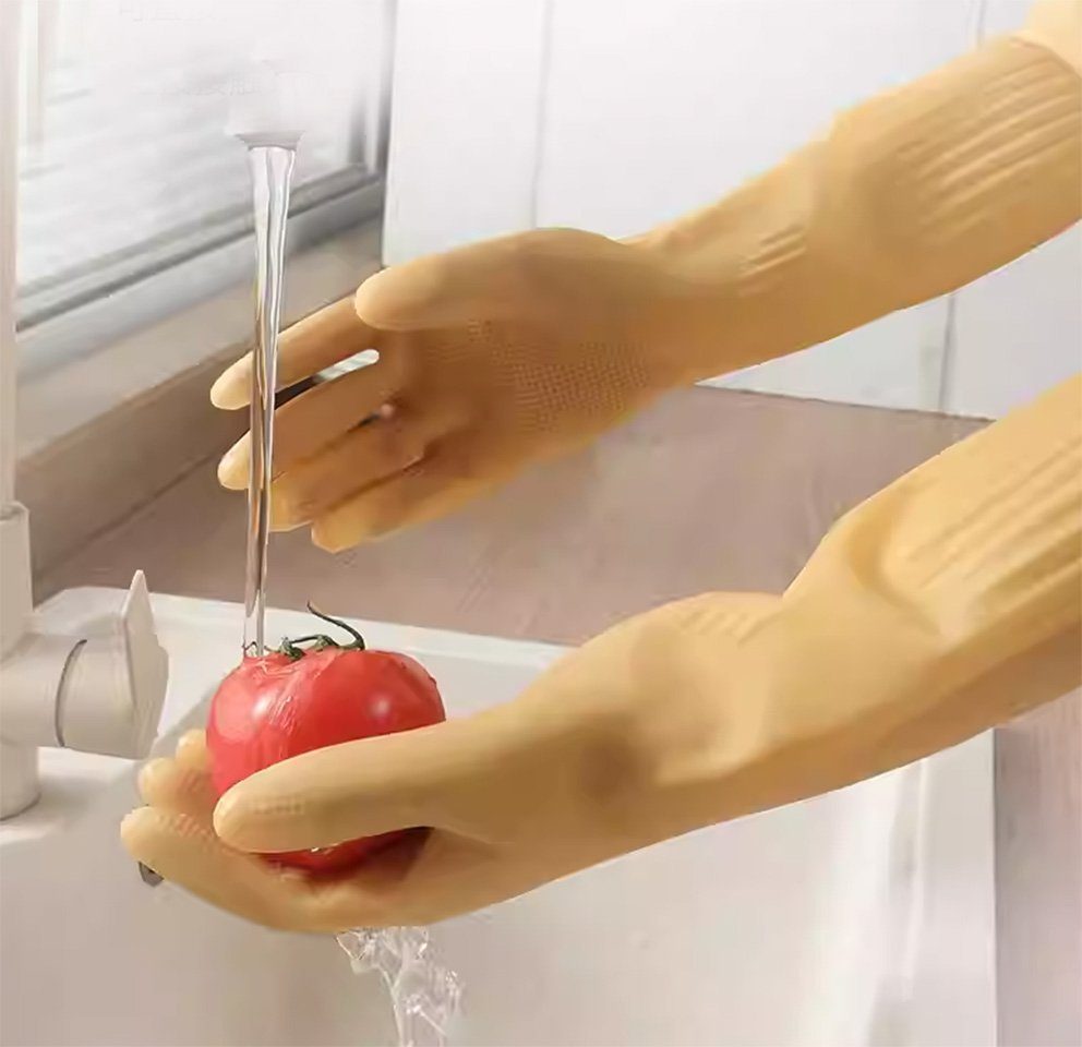YUHRO Waschhandschuh Gummihandschuhe für die Küche und zum Geschirrspülen, 3 Paar., Schonende Reinigung, wasserdicht, wiederverwendbar.