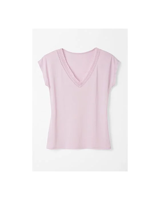 Tee-shirt manches courtes col dentelle Climatyl