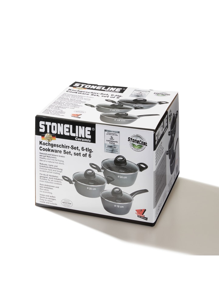 Stoneline Keramik Kochgeschirr-Set 6-teilig 18/20/24 | mit Deckeln in Anthrazit günstig kaufen onesize