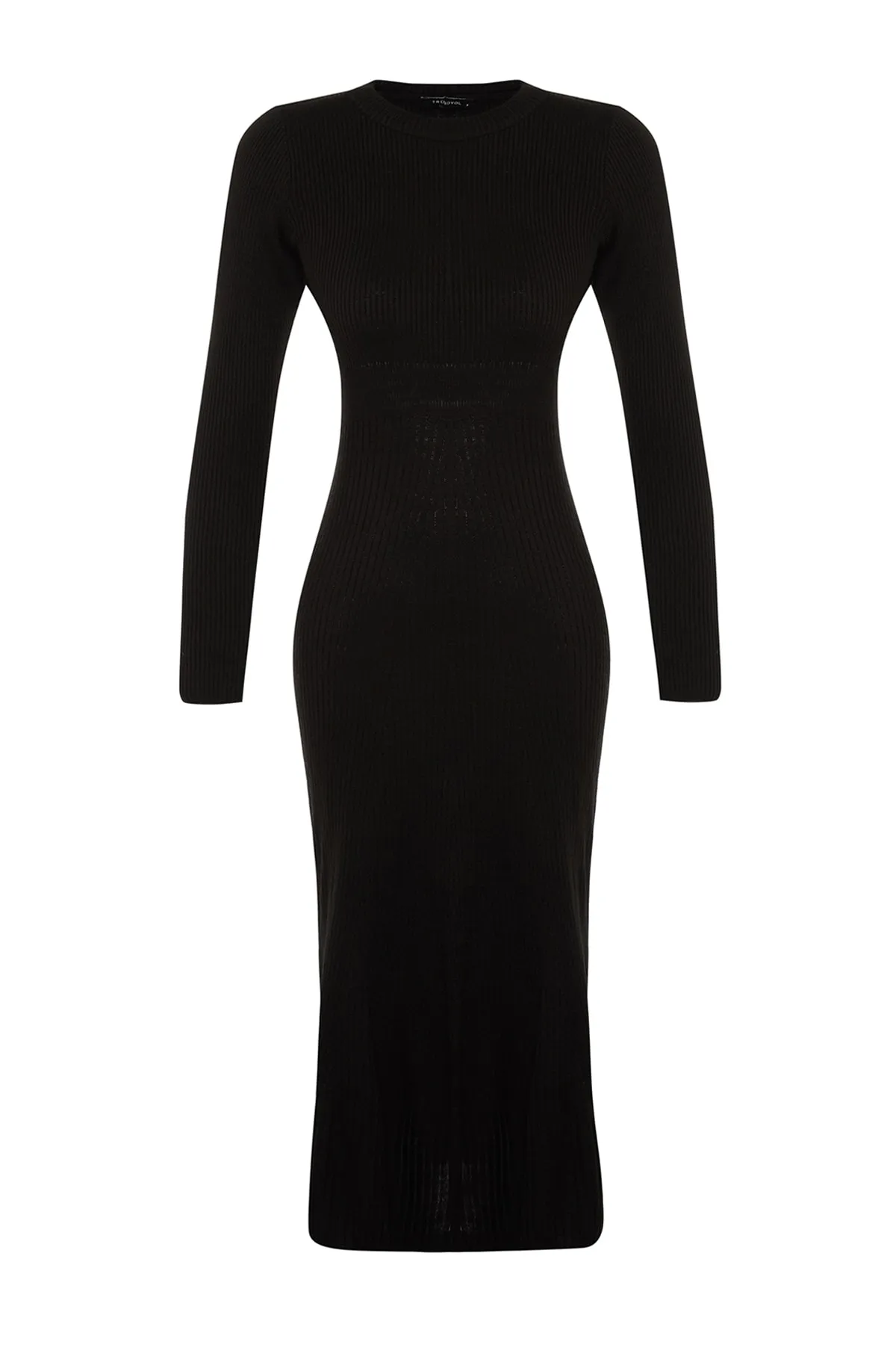 Trendyol Collection  Schwarzes Midi-Strickkleid mit Rundhalsausschnitt TWOAW21EL0422
