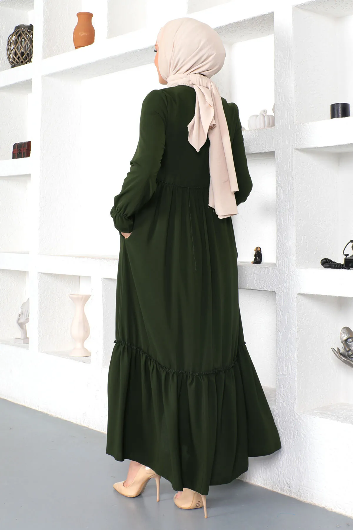 Tesettür Dünyası  Volants Hijab Abaya Tsd230335 Khaki