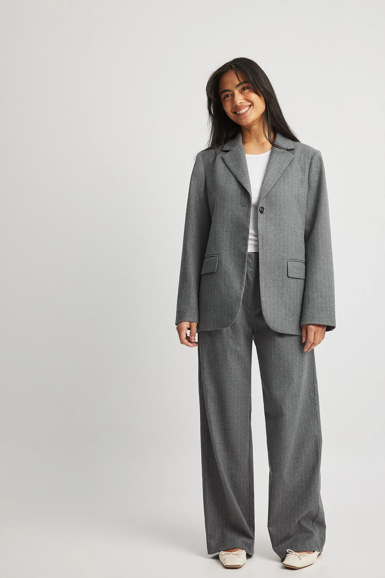 Regular, gestreifter Blazer mit einem Knopf