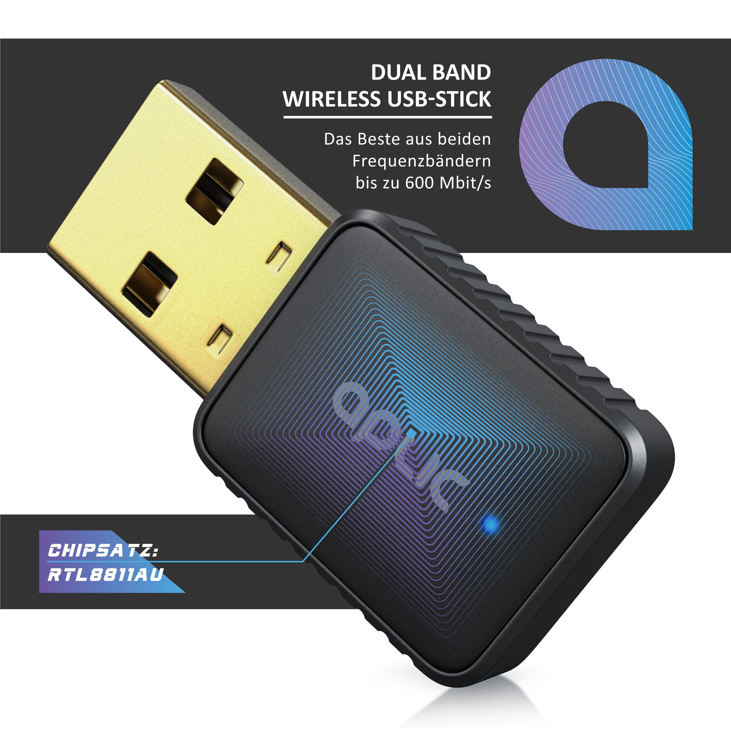 Aplic WLAN-Dongle, WiFi Stick Dual Band 600 MBit/s 2,4 GHz + 5 GHz / 802.11 ac/n/g/b/h