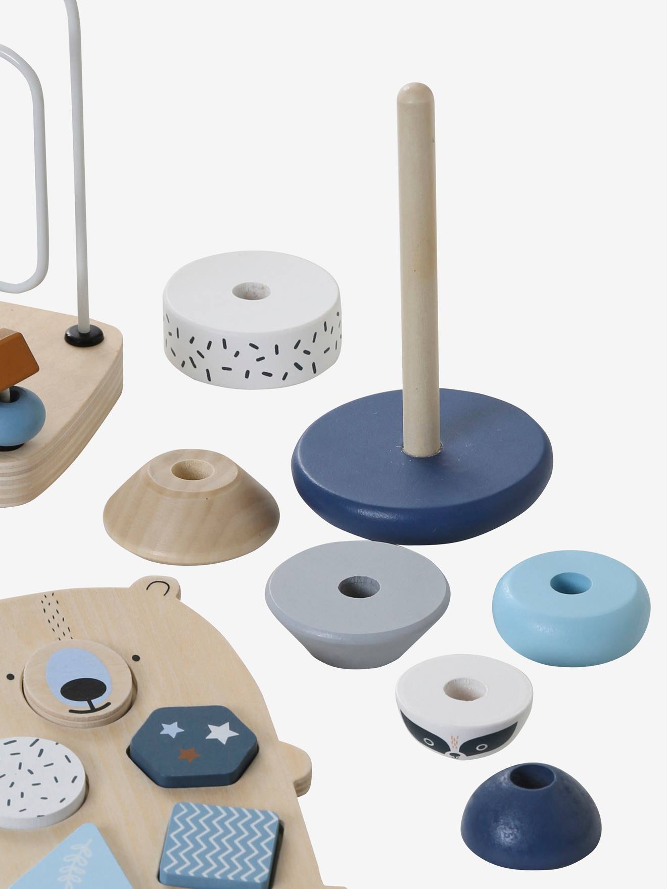 Vertbaudet 3-teiliges Baby Spielzeug-Set, Motorikspiele FSC - natur/blau