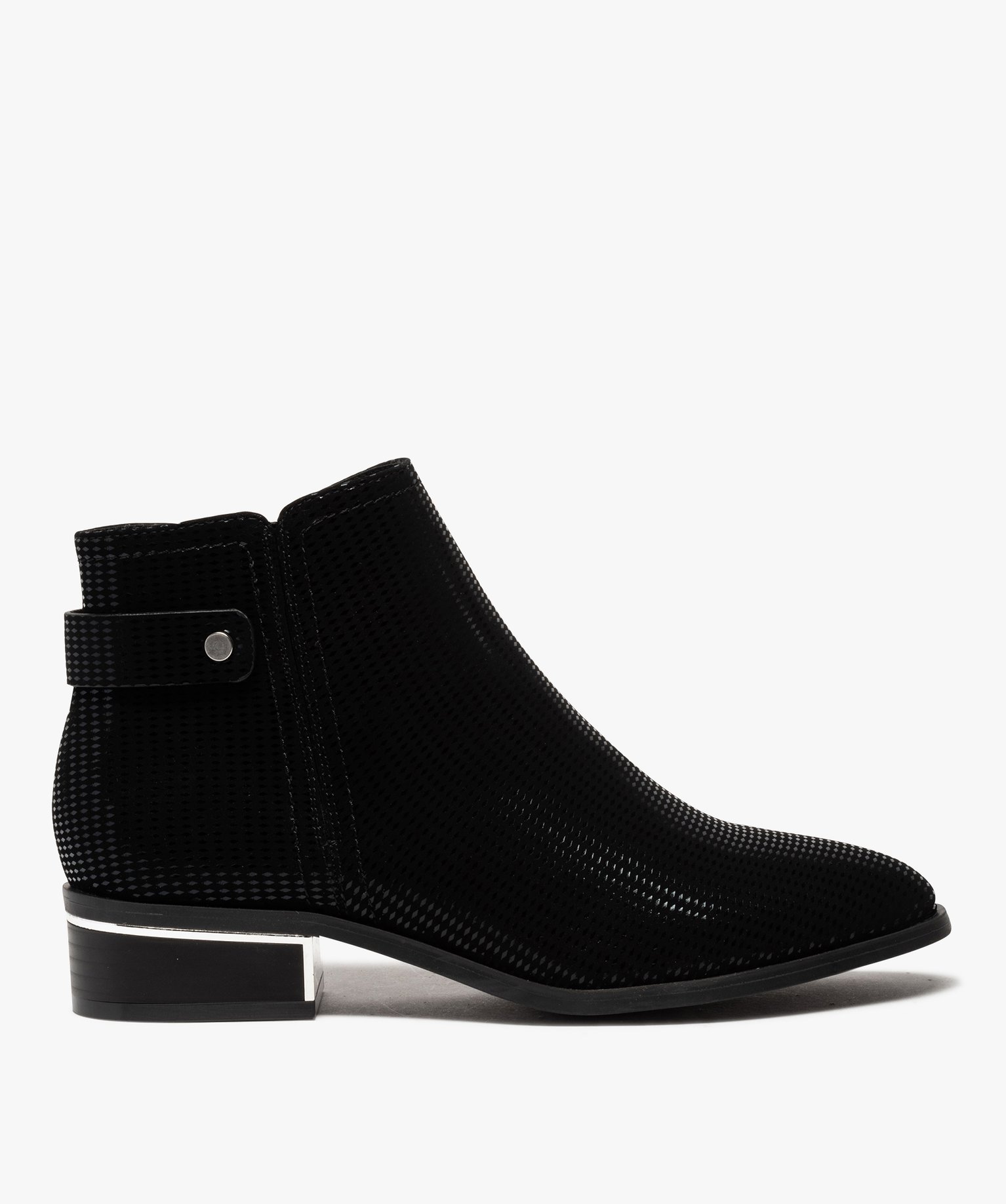 Boots femme unies dessus en suédine à motifs vernis noir | GEMO