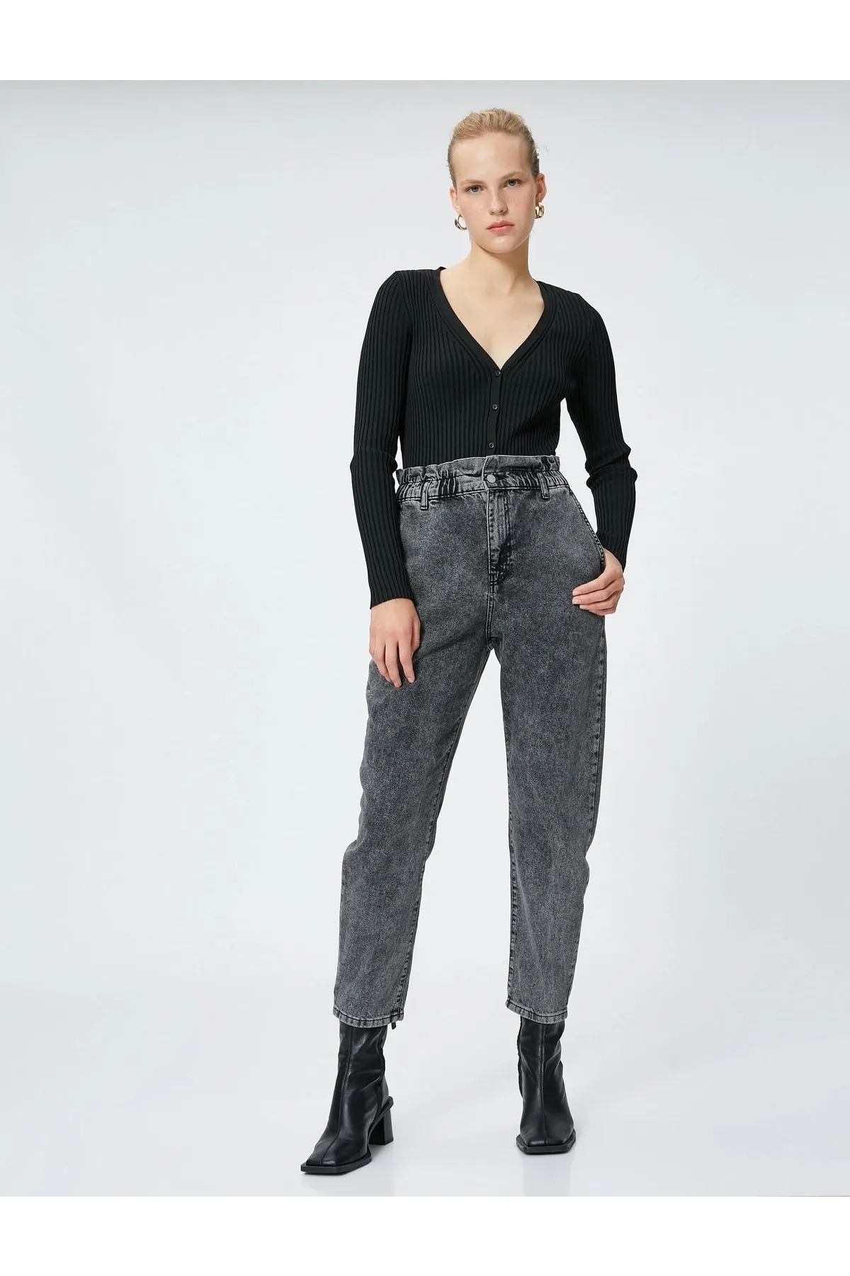 Koton  Jeans mit elastischem Bund, hohe Taille – Baggy-Jeans