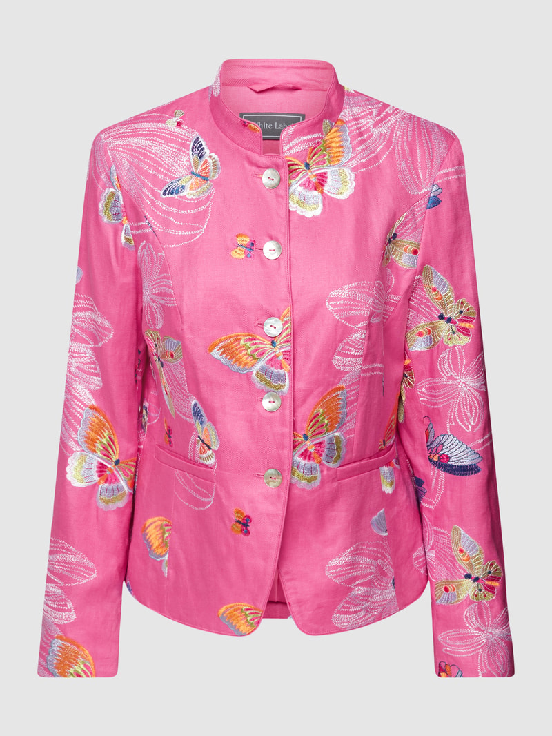 Blazer aus reinem Leinen mit Maokragen in pink