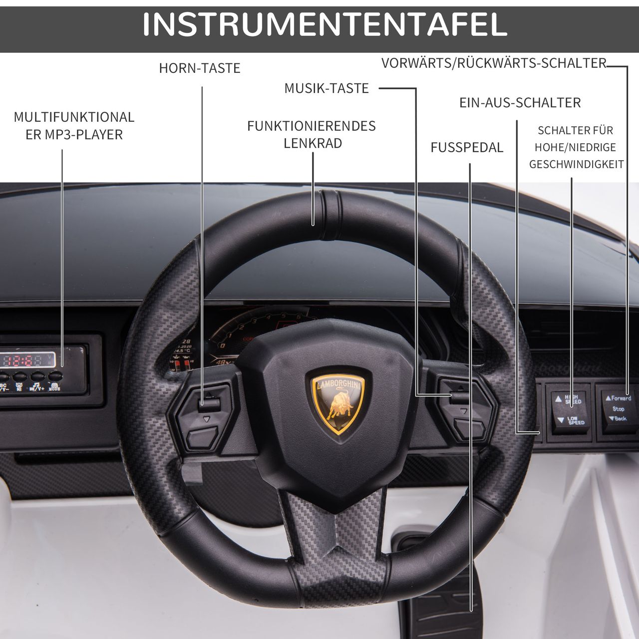 HOMCOM Kinderfahrzeug 2 Fahrmodi SIAN SUV-Auto-Spielzeug Elektroauto mit Fernbedienung extra breiten Reifen Musik(MP3/USB) Licht 3–5 Jahre PP Metall Weiß 108 x 62 x 40 cm