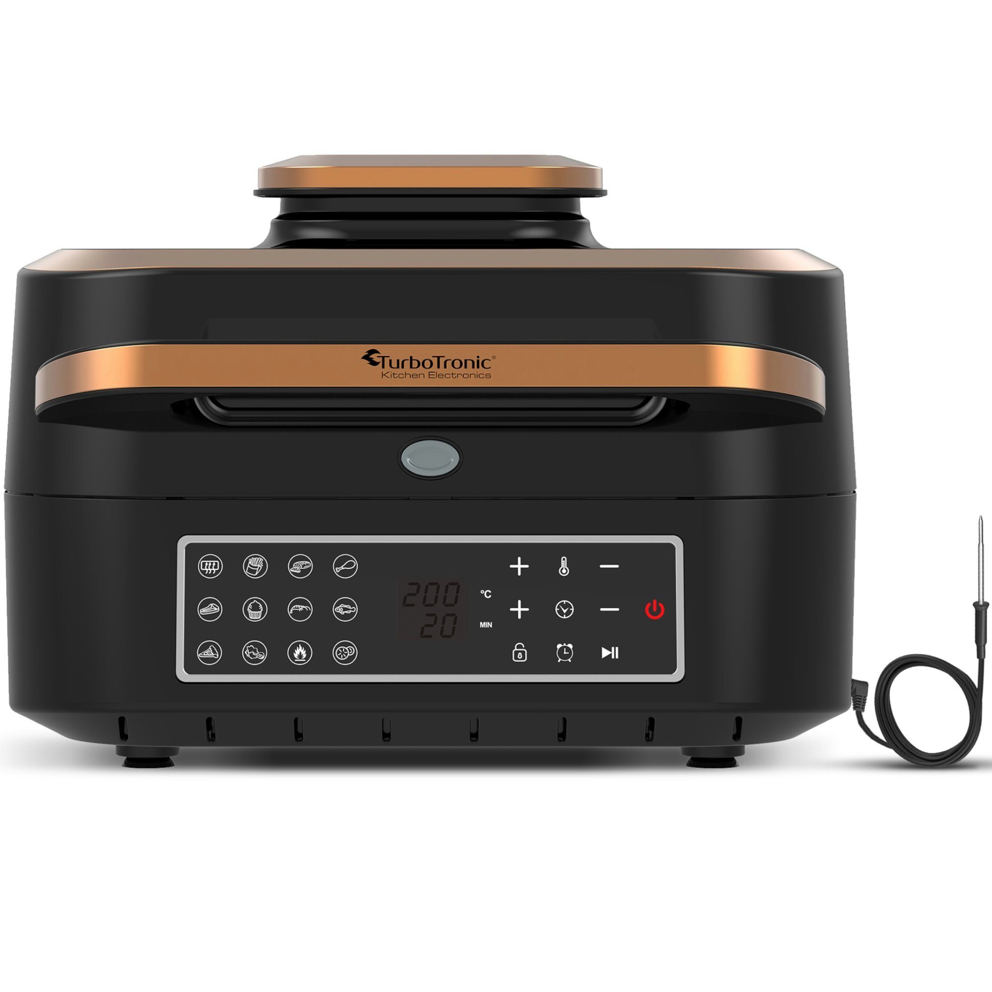 TurboTronic by Z-Line Heißluftfritteuse bis 260°C Food Grill mit digitalem Temperaturfühler 6,5 L Volumen, 1800 W, Tischgrill mit Crisper Plate Steakgrill