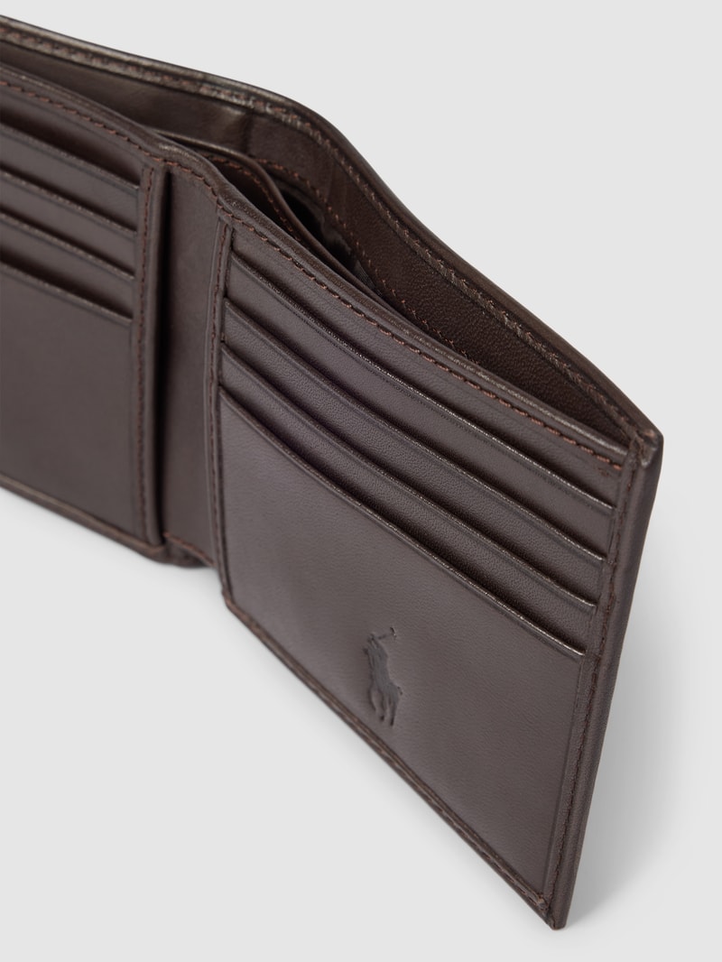Portemonnaie aus Rindsleder mit Label-Print in dunkelbraun