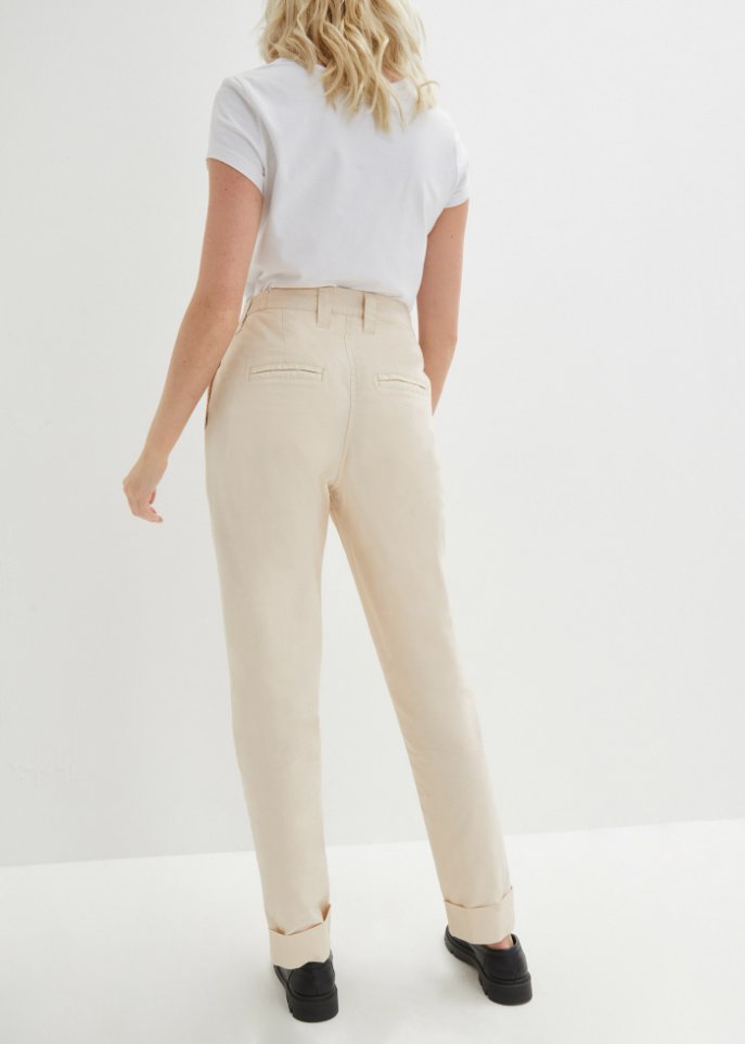 Stretch-Chino mit Bequembund und gekrempeltem Saum