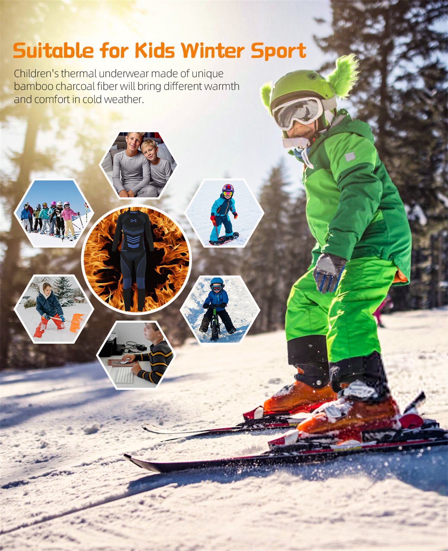 MEETYOO Thermounterhemd Kinder Thermo Unterwäsche Set (Sport Funktionswäsche Unterhemd + Unterhose, Fleece Skiunterwäsche) Wandern, Snowboarden, Radfahren, Laufen und Skifahren