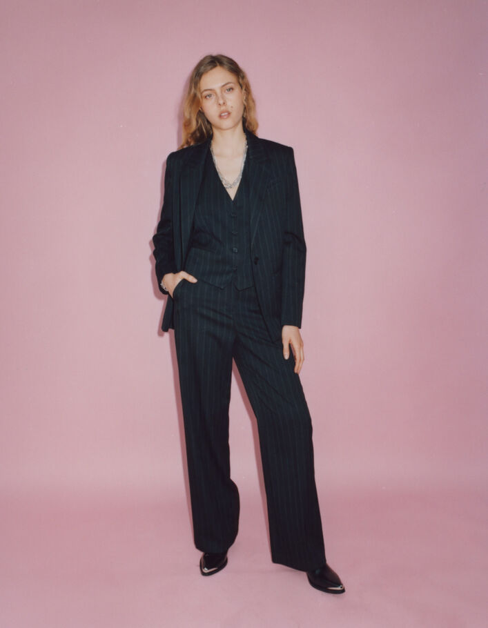 Pantalon large noir taille haute à rayures tennis Femme