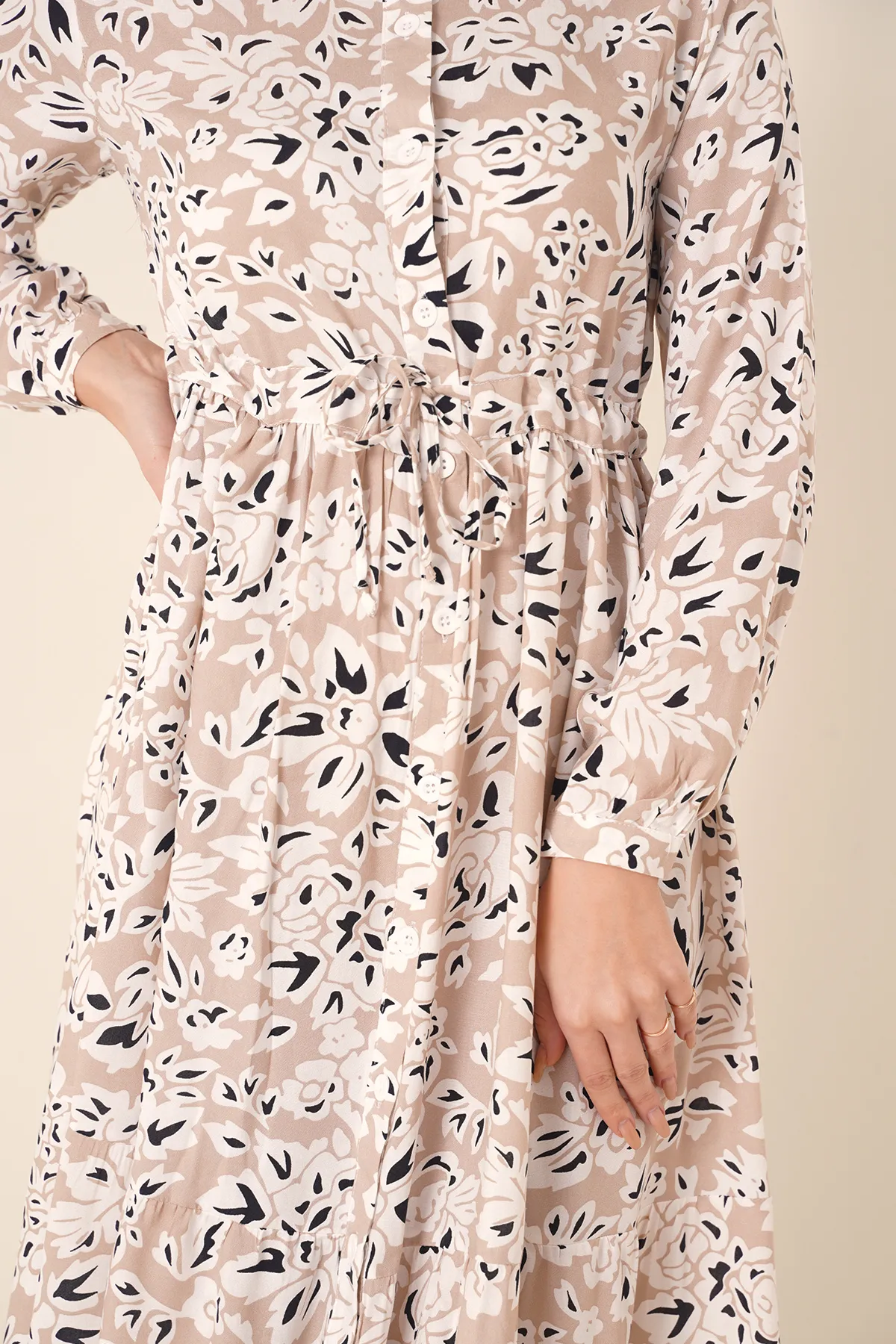 Bigdart  2144 Wunderschönes Hijab-Kleid mit Kragen – Creme