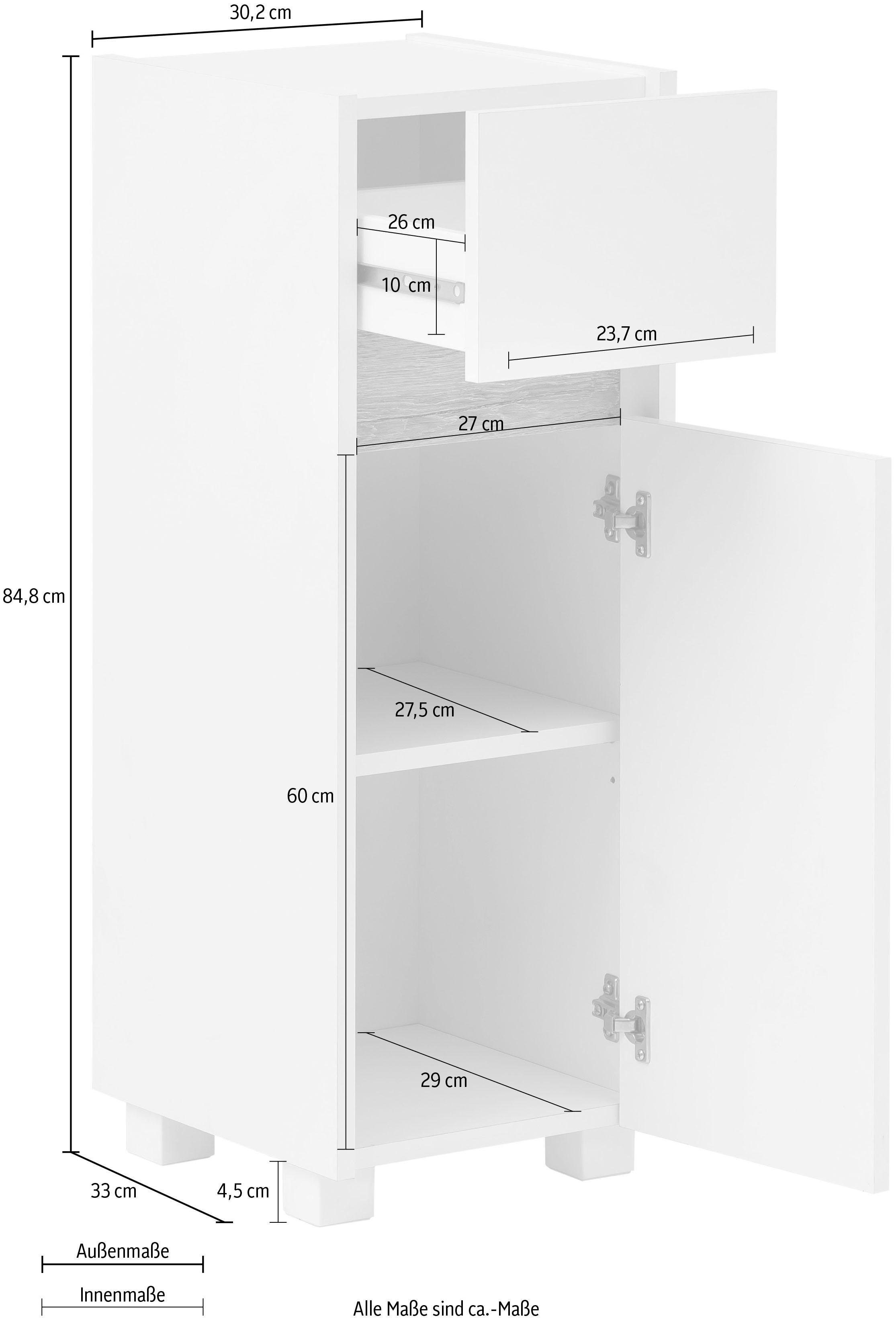 Schildmeyer Unterschrank Cosmo Breite 30 cm, Badezimmerschrank, Blende im modernen Wildeiche-Look